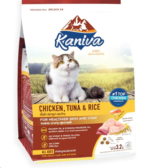 Kaniva Chicken 3.2 KG. อาหารแมว สูตรเนื้อไก่ ปลาทูน่าและข้าว Healty เน้นตัวโต บำรุงผิวหนังและขน สำหรับแมวทุกช่วงวัย